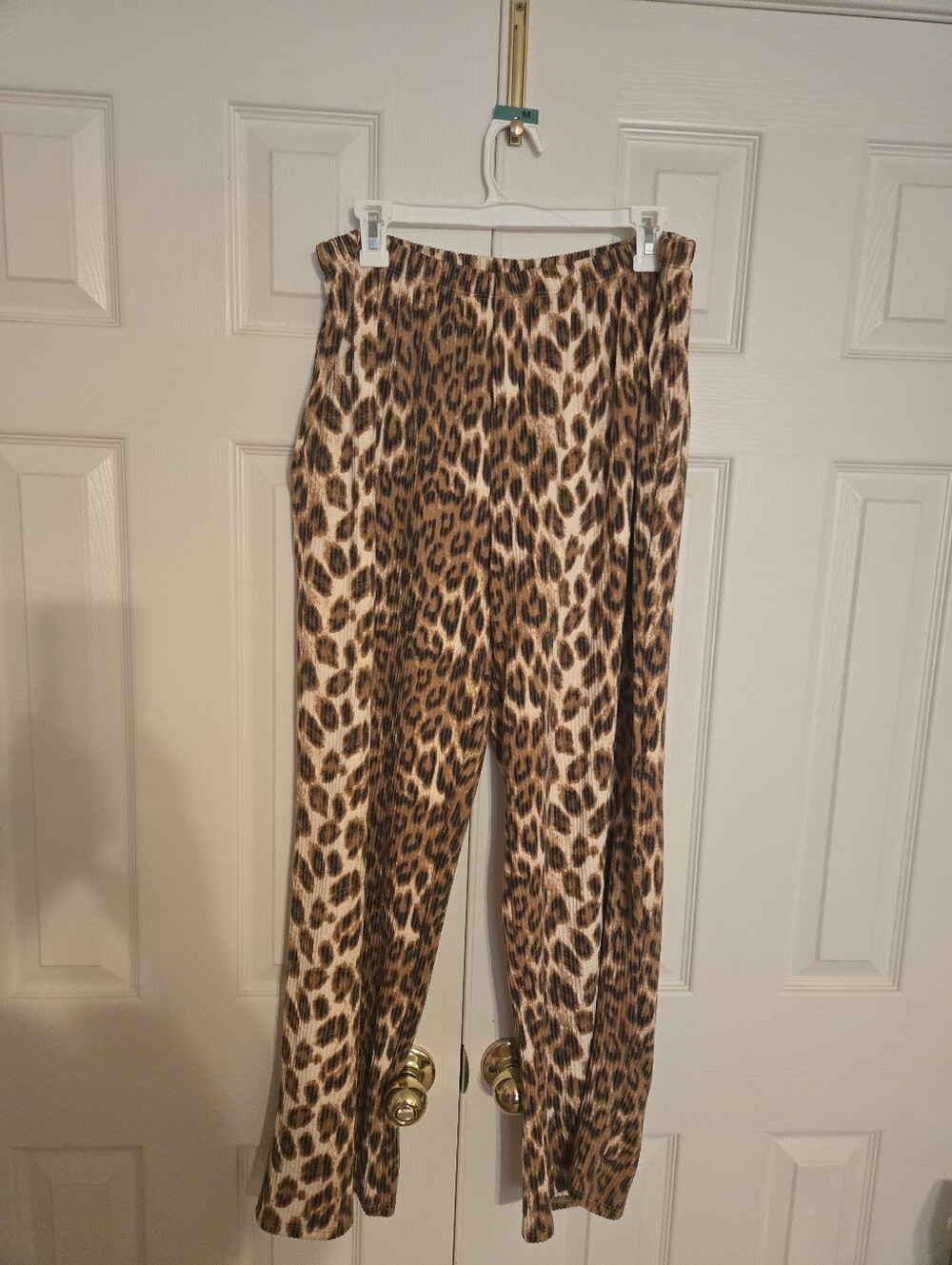 Discount Divas Raised Rib Full Length Leopard Pants - Brown/Cream